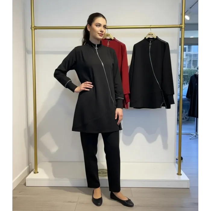 İnvee Vektör Tunik FERMUAR DETAYLİ  SİYAH  7218