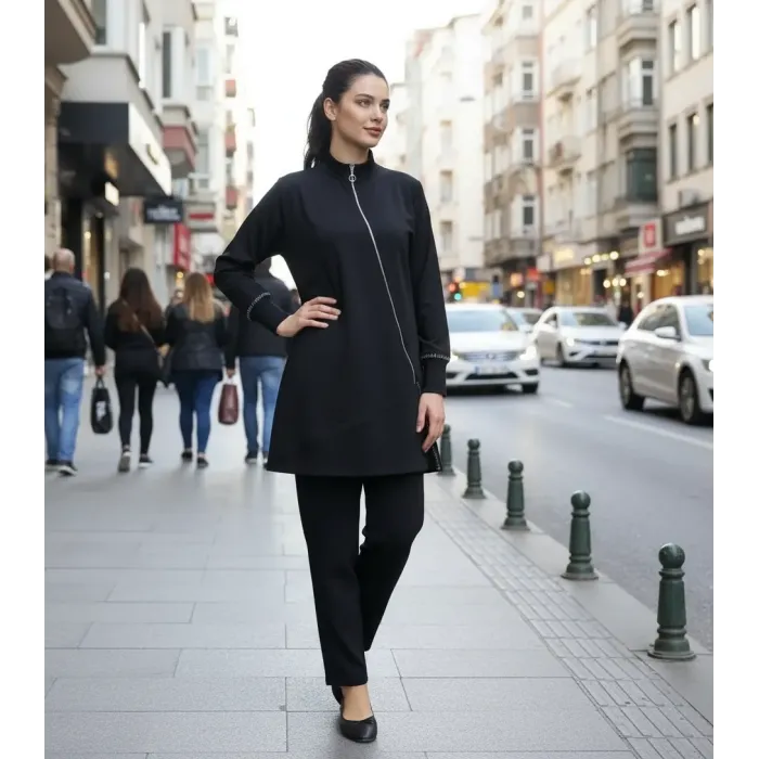 İnvee Vektör Tunik FERMUAR DETAYLİ  SİYAH  7218