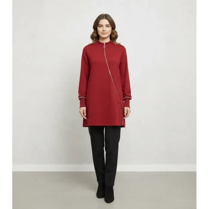 İnvee Vektör Tunik FERMUAR DETAYLİ  7218 BORDO