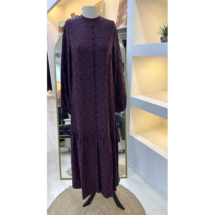 NUSS CUPRA İPEK ELBİSE 2026 BORDO