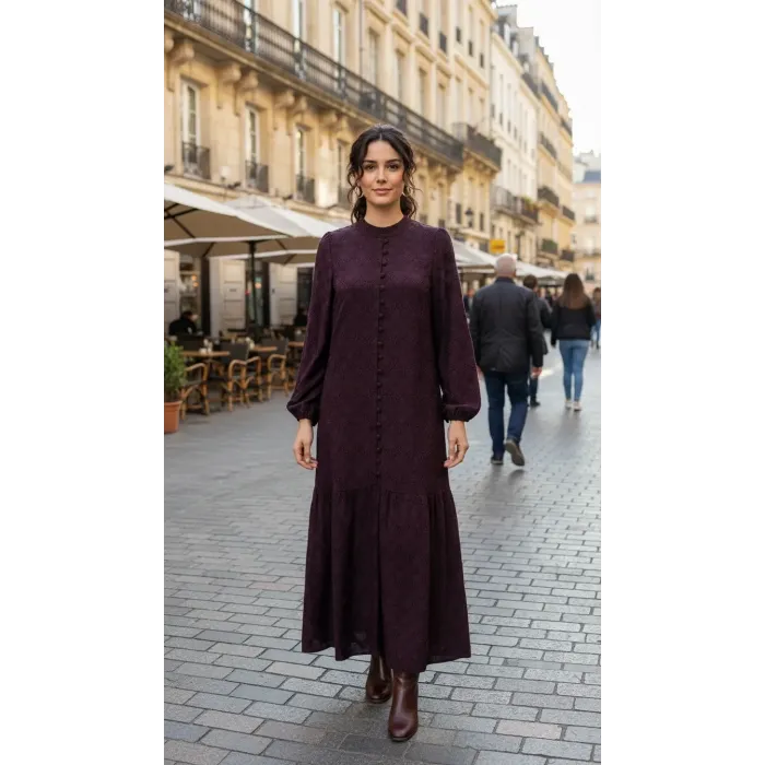 NUSS CUPRA İPEK ELBİSE 2026 BORDO