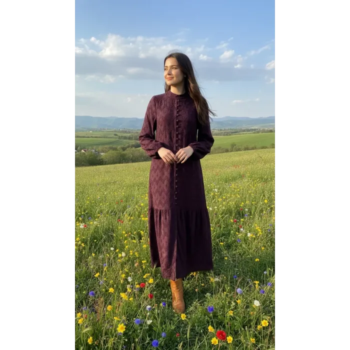 NUSS CUPRA İPEK ELBİSE 2026 BORDO