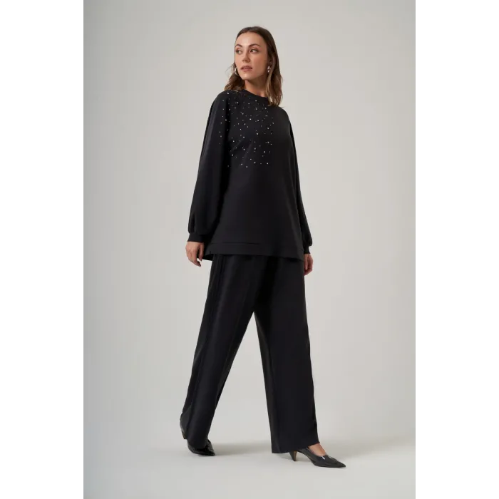 NUSS 1076 TAŞ DETAY TAKIM SİYAH