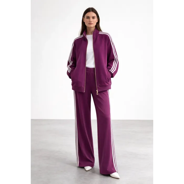 Nuss 1092 Şerit Desenli Pantolonlu Takım - MÜRDUM