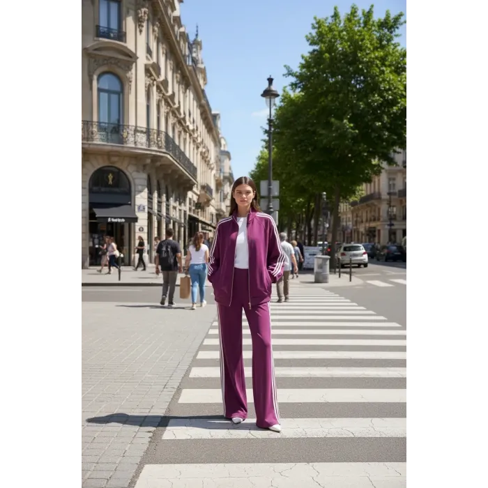 Nuss 1092 Şerit Desenli Pantolonlu Takım - MÜRDUM