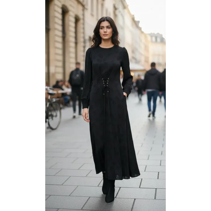 Nuss 2027 İpek Cupra Elbise - siyah