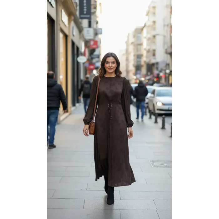 Nuss 2027 İpek Cupra Elbise - kahve