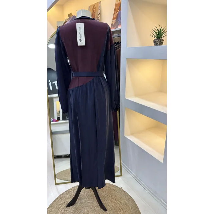 Misswhence Patchwork Elbise 39801 LACİVERT