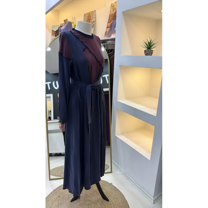 Misswhence Patchwork Elbise 39801 LACİVERT