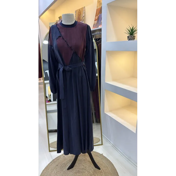 Misswhence Patchwork Elbise 39801 LACİVERT