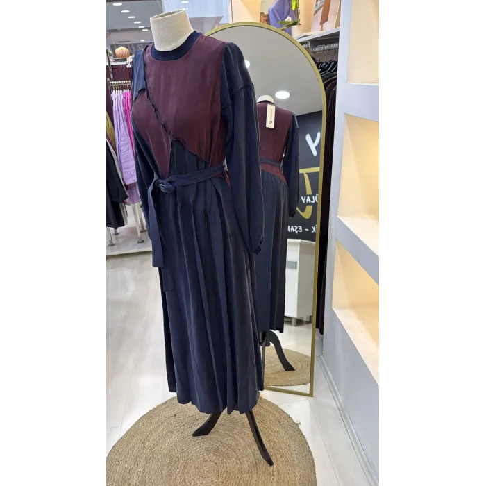 Misswhence Patchwork Elbise 39801 LACİVERT