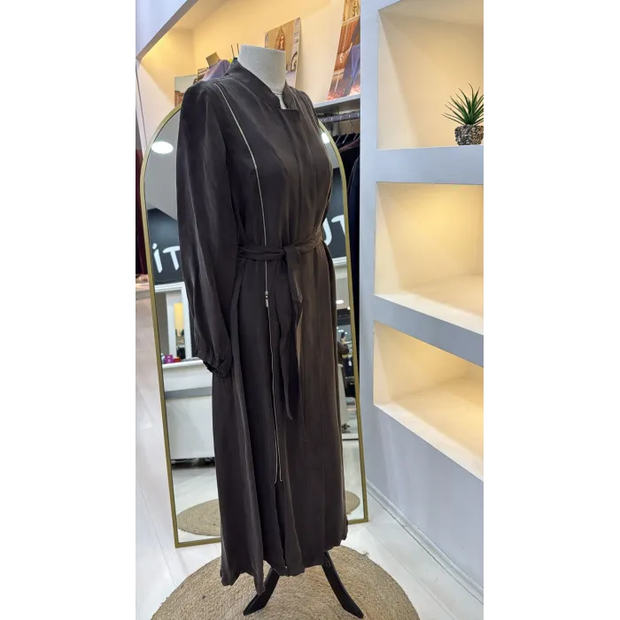 Misswhence Fermuar Detaylı Cupra İpek FERACE 39501 KAHVE