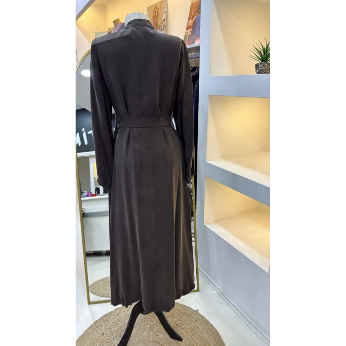 Misswhence Fermuar Detaylı Cupra İpek FERACE 39501 KAHVE