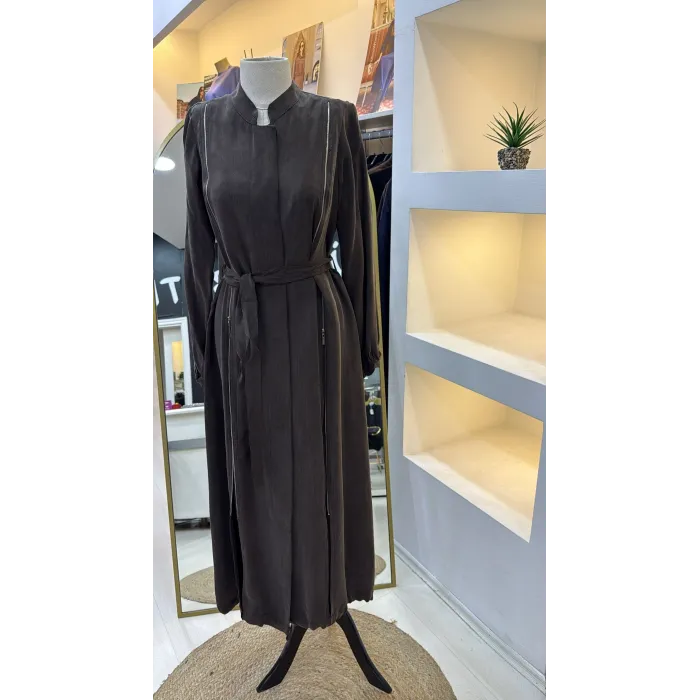 Misswhence Fermuar Detaylı Cupra İpek FERACE 39501 KAHVE