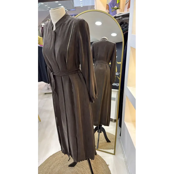 Misswhence Fermuar Detaylı Cupra İpek FERACE 39501 KAHVE