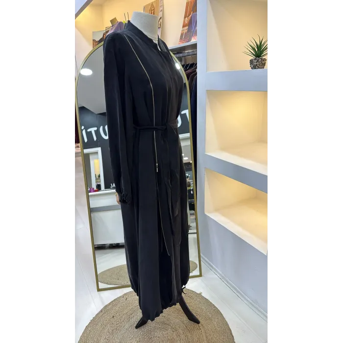 Misswhence Fermuar Detaylı Cupra İpek FERACE 39501 SİYAH