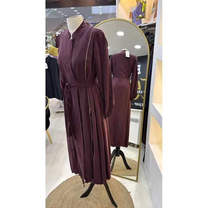 Misswhence Fermuar Detaylı Cupra İpek FERACE 39501 BORDO