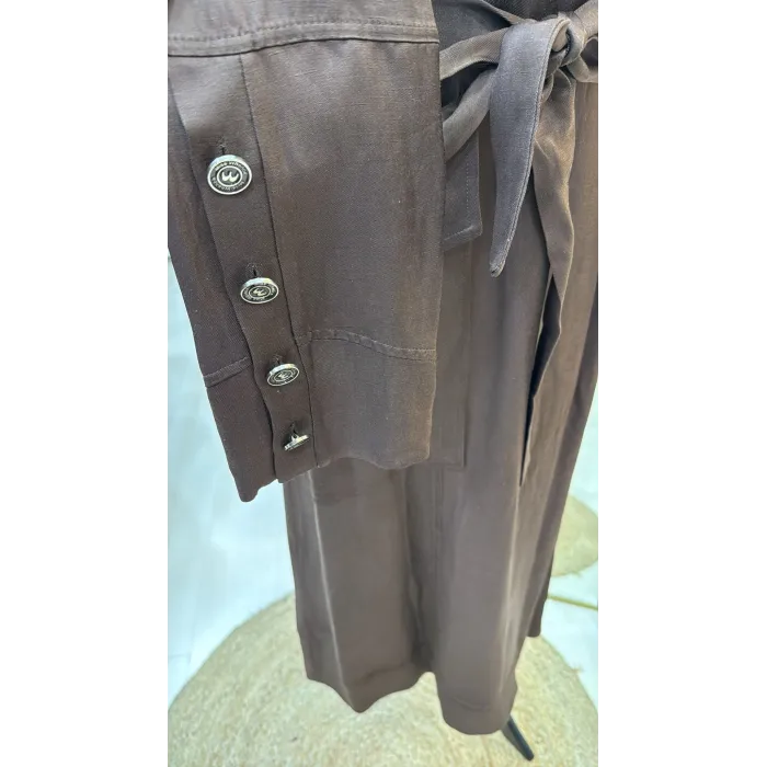 Misswhence Cep Detaylı Kapüşonlu Chanel Keten Pardesü 39504 KAHVE