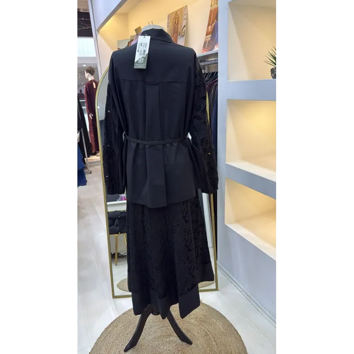 Misswhence Güpür Detaylı Etek Takım 39306 siyah