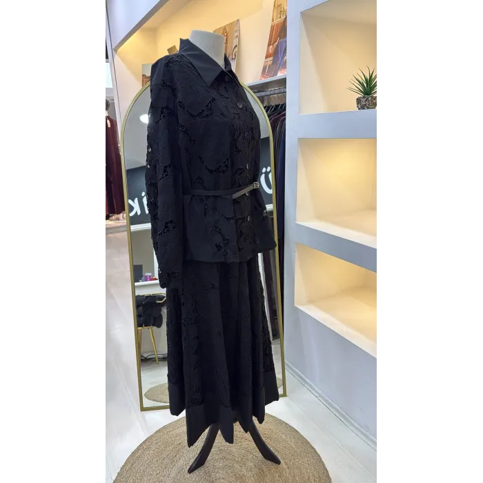 Misswhence Güpür Detaylı Etek Takım 39306 siyah
