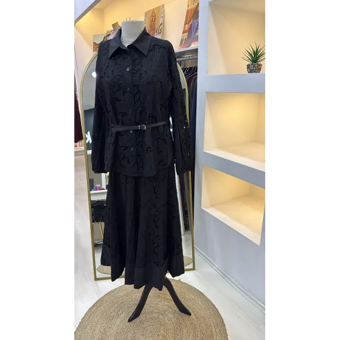 Misswhence Güpür Detaylı Etek Takım 39306 siyah