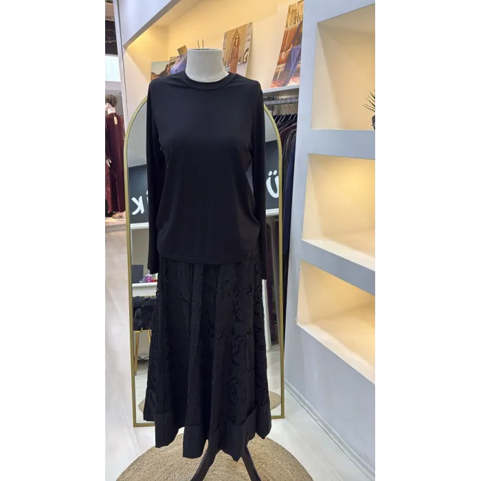 Misswhence Güpür Detaylı Etek Takım 39306 siyah