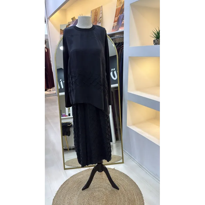 Misswhence Cupra İpek Etekli Bluz Takım 39002 SİYAH