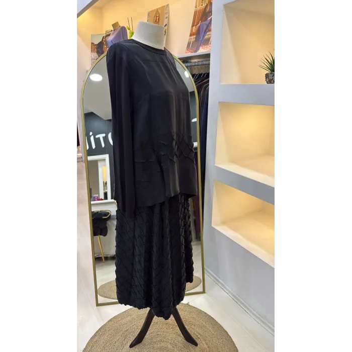 Misswhence Cupra İpek Etekli Bluz Takım 39002 SİYAH