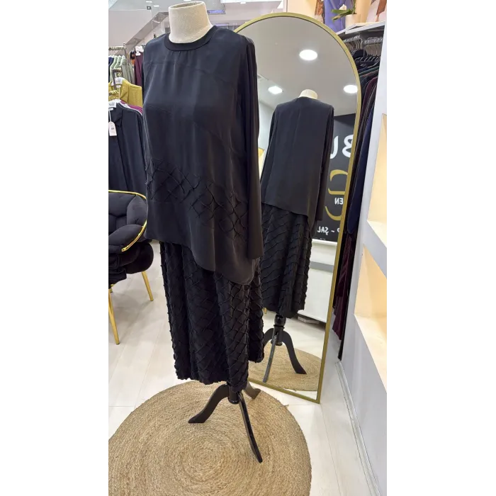 Misswhence Cupra İpek Etekli Bluz Takım 39002 SİYAH