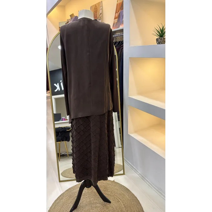 Misswhence Cupra İpek Etekli Bluz Takım 39002 KAHVE