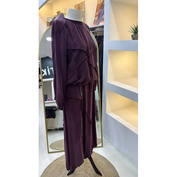 Misswhence Fermuar Detaylı Etek Bluz Takım 39020 bordo