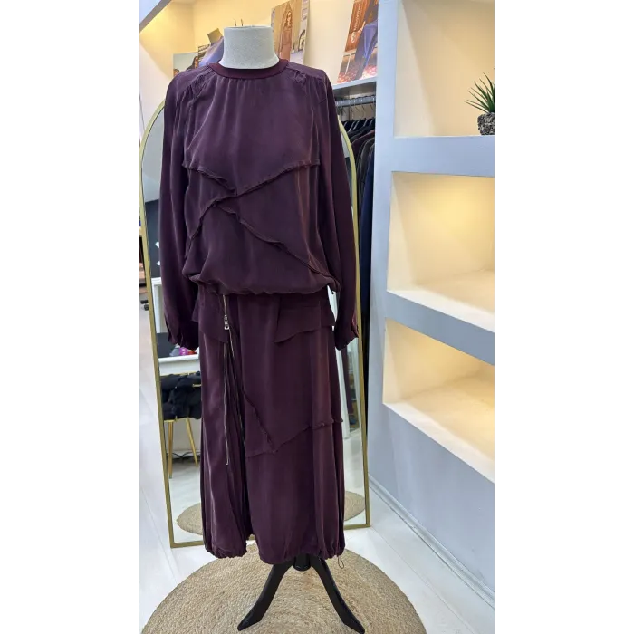 Misswhence Fermuar Detaylı Etek Bluz Takım 39020 bordo