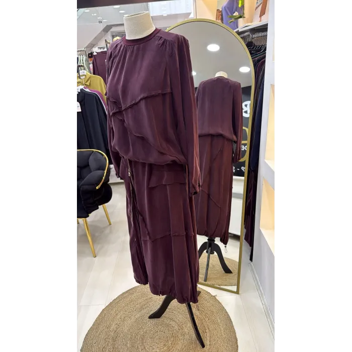 Misswhence Fermuar Detaylı Etek Bluz Takım 39020 bordo