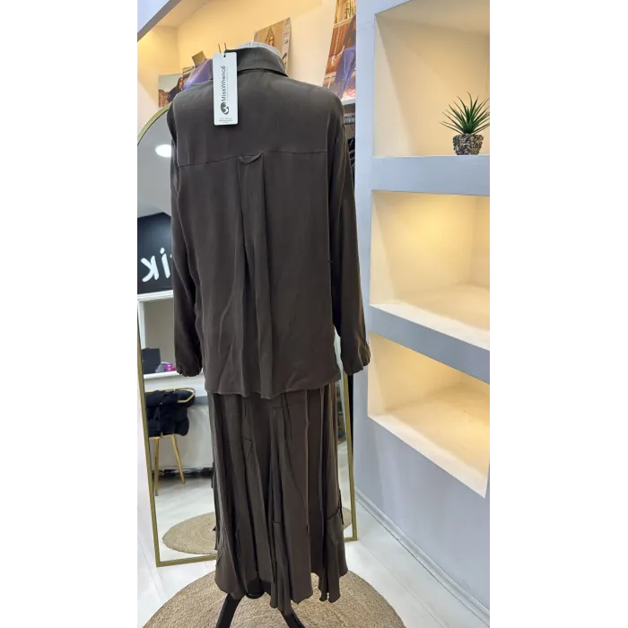 Misswhence Cupra İpek Etekli Gömlek Takım 39304 HAKİ