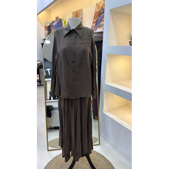 Misswhence Cupra İpek Etekli Gömlek Takım 39304 HAKİ