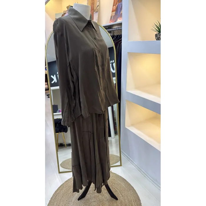 Misswhence Cupra İpek Etekli Gömlek Takım 39304 HAKİ