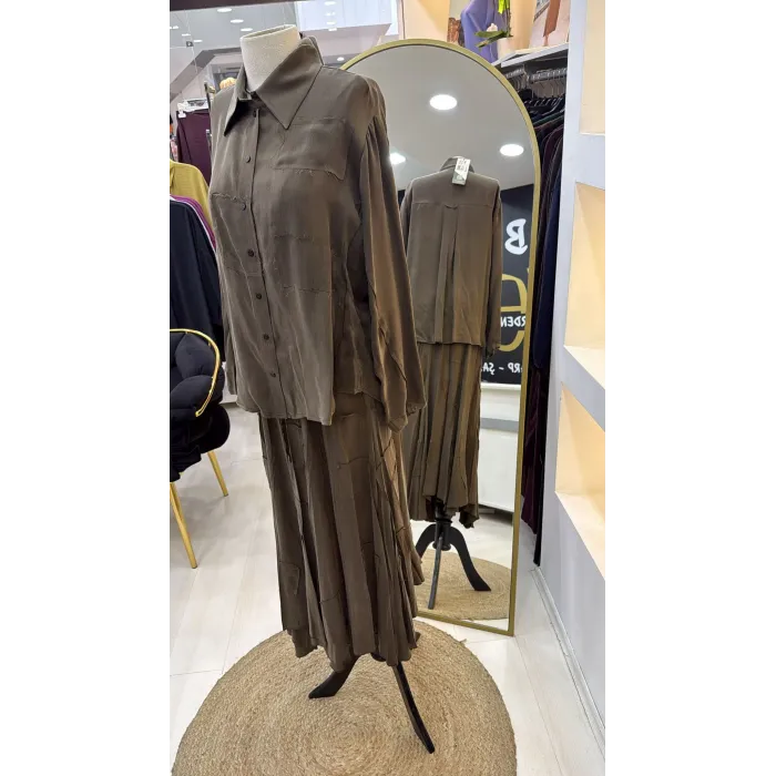 Misswhence Cupra İpek Etekli Gömlek Takım 39304 HAKİ