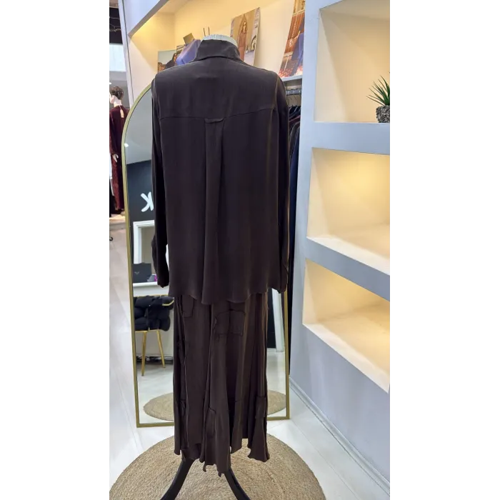 Misswhence Cupra İpek Etekli Gömlek Takım 39304 KAHVE