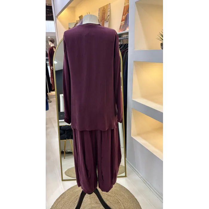 Misswhence İçi Pantolonlu Cupra İpek Tunik Şalvar Takım 39004 bordo