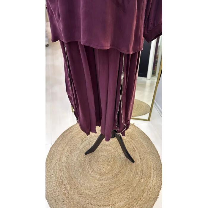 Misswhence İçi Pantolonlu Cupra İpek Tunik Şalvar Takım 39004 bordo