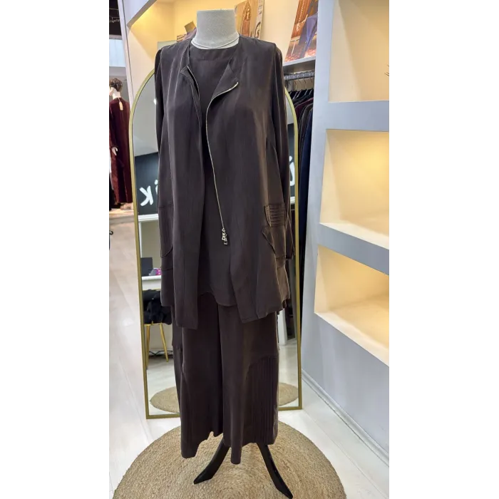 Misswhence Ceket Pantolon üçlu Takım 39208 kahve