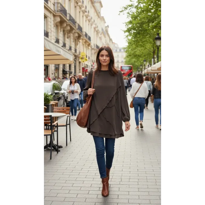 MİSSWHENCE İpek Tunik 39017 KAHVE