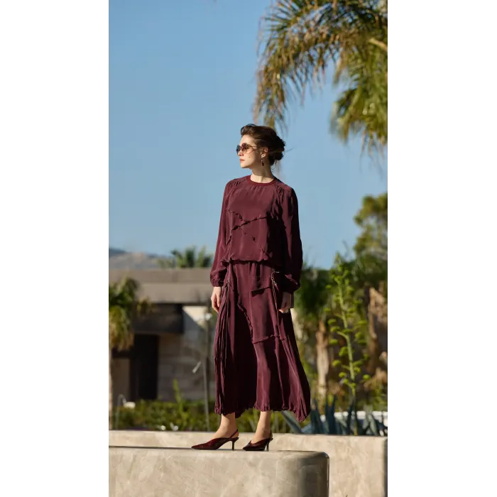 Misswhence Fermuar Detaylı Etek Bluz Takım 39020 bordo