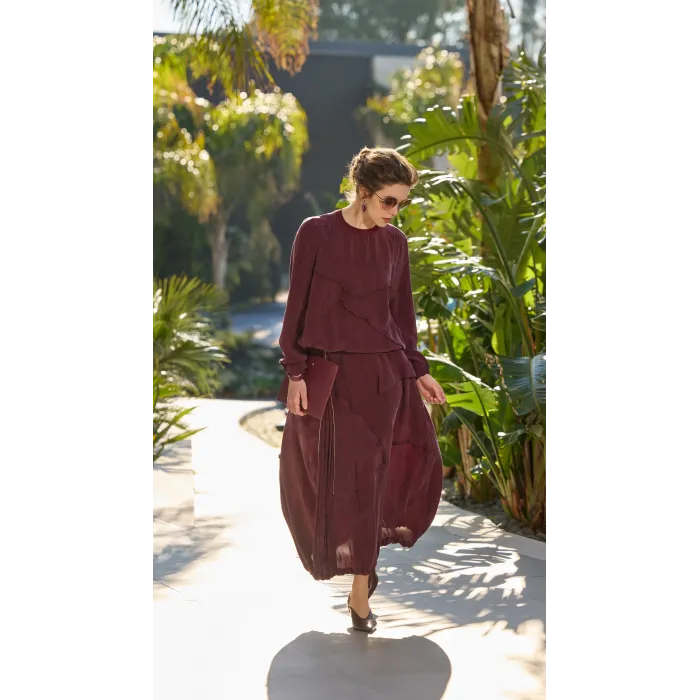 Misswhence Fermuar Detaylı Etek Bluz Takım 39020 bordo