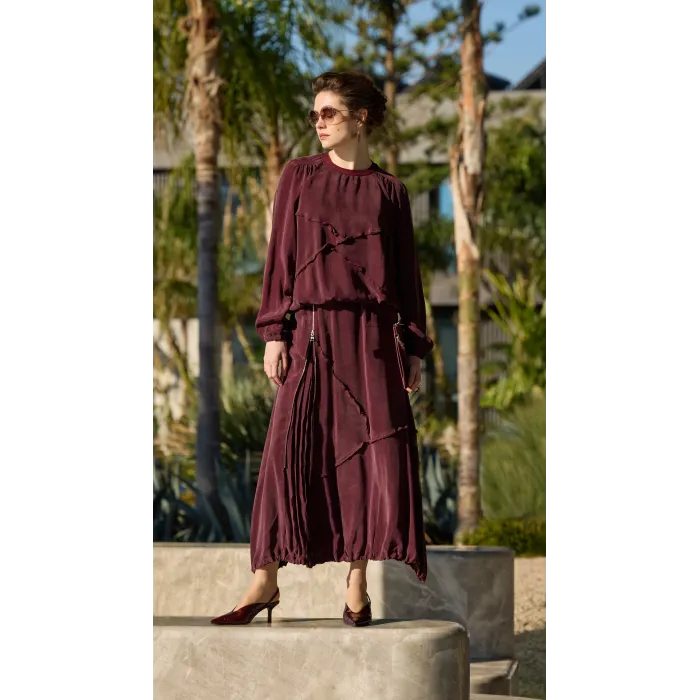 Misswhence Fermuar Detaylı Etek Bluz Takım 39020 bordo