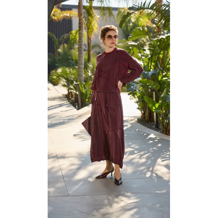 Misswhence Fermuar Detaylı Etek Bluz Takım 39020 bordo