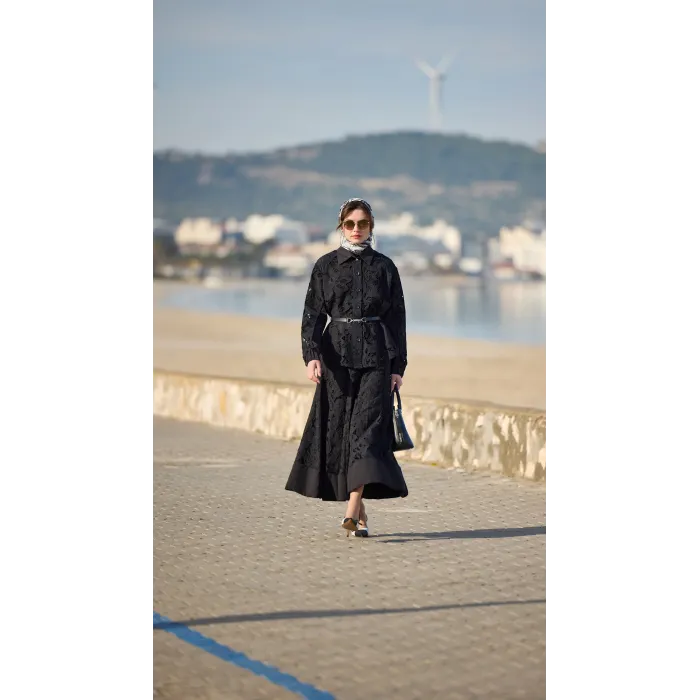 Misswhence Güpür Detaylı Etek Takım 39306 siyah