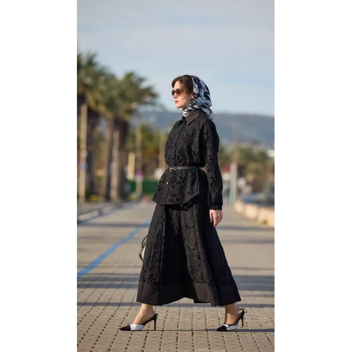 Misswhence Güpür Detaylı Etek Takım 39306 siyah