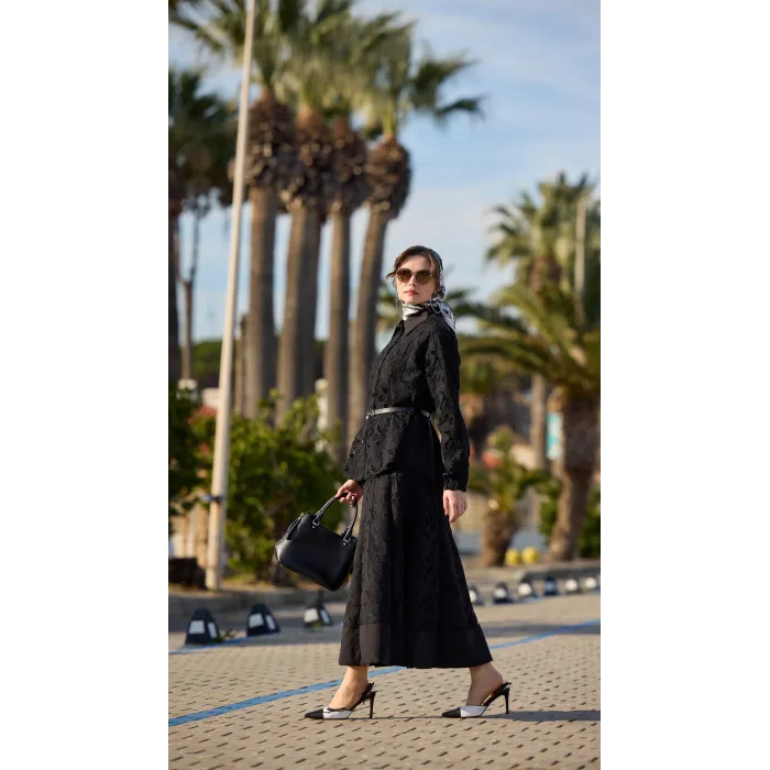 Misswhence Güpür Detaylı Etek Takım 39306 siyah