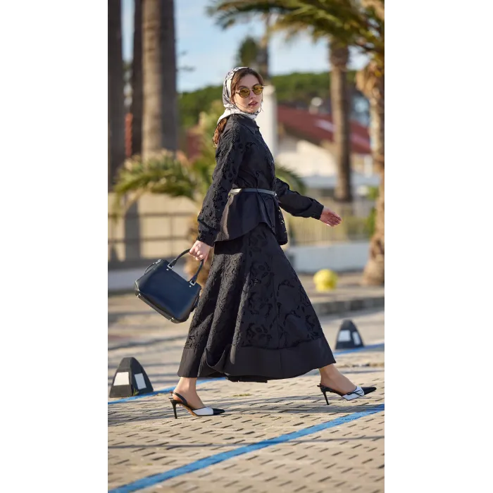 Misswhence Güpür Detaylı Etek Takım 39306 siyah